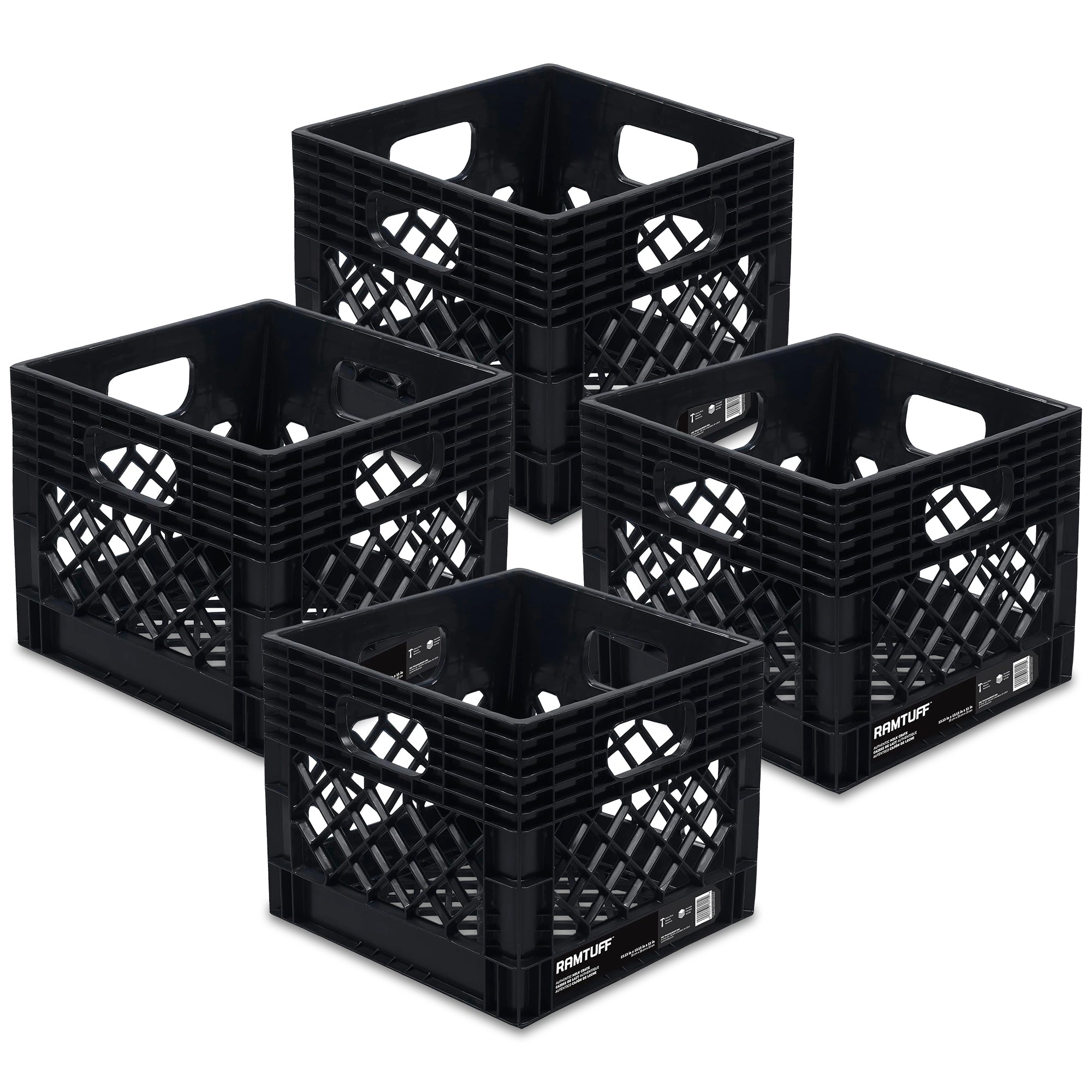 Ramtuff Storage Milk Crate, Plastic Organizer Box, 250lb Capacity (Open Box) - VMInnovations