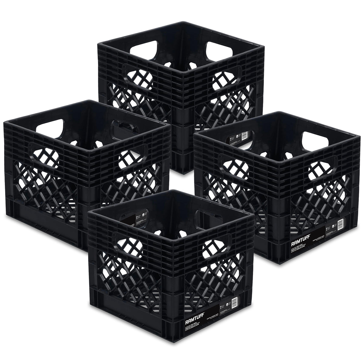 Ramtuff Storage Milk Crate, Plastic Organizer Box, 250lb Capacity (Open Box) - VMInnovations