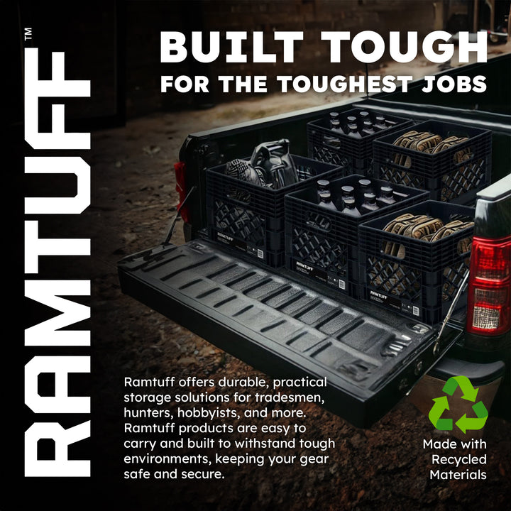 Ramtuff Storage Milk Crate, Plastic Organizer Box, 250lb Capacity, Black, 1 Pack