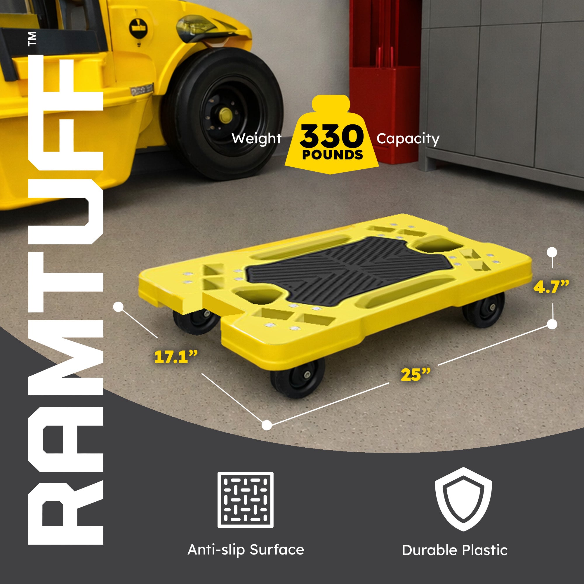 Ramtuff 4 Pack Stackable Storage Container and 4 Pack Connectable Moving Dolly - VMInnovations