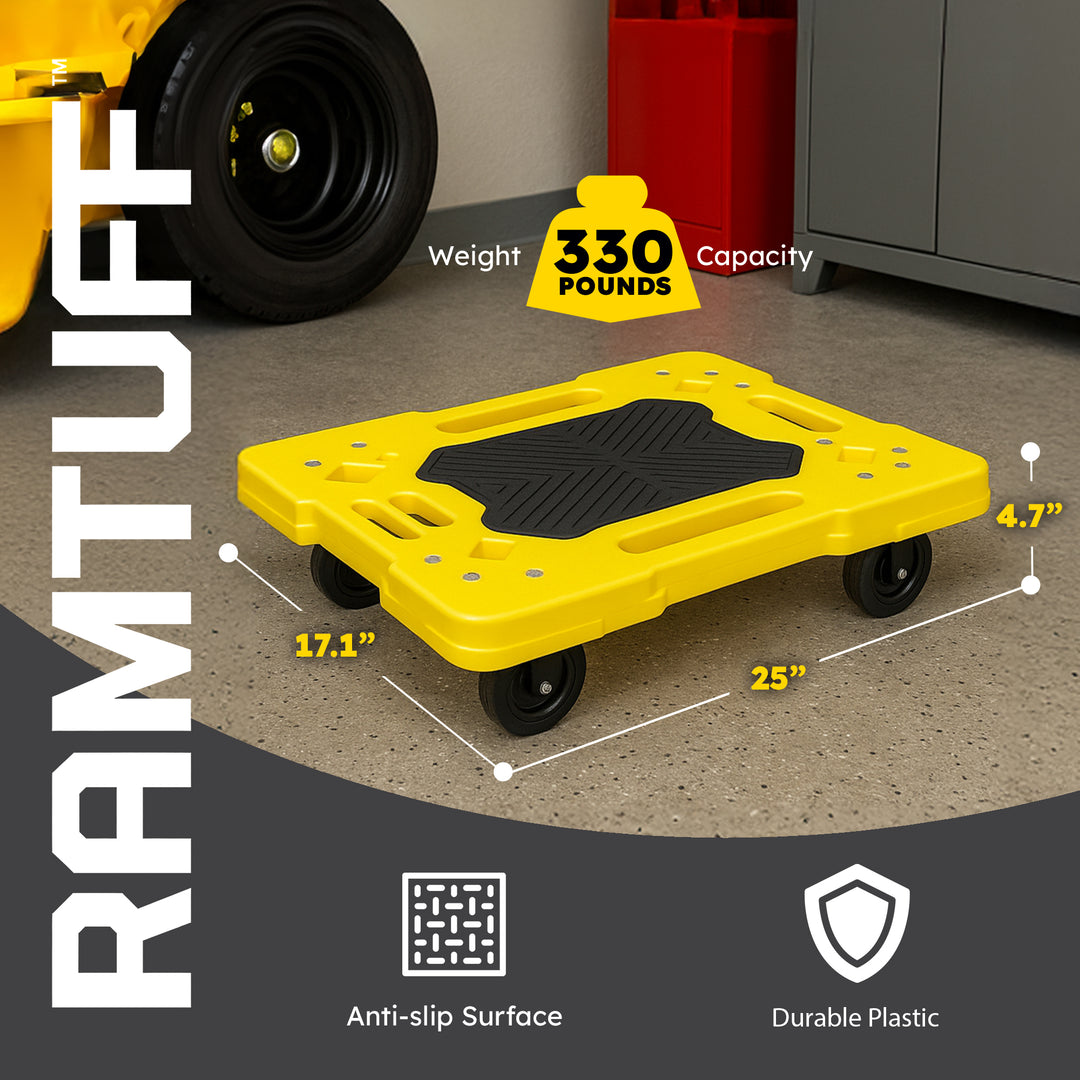 Ramtuff Connectable Moving Dolly, Sturdy Plastic Cart w/ Wheels, Yellow, 4 Pack