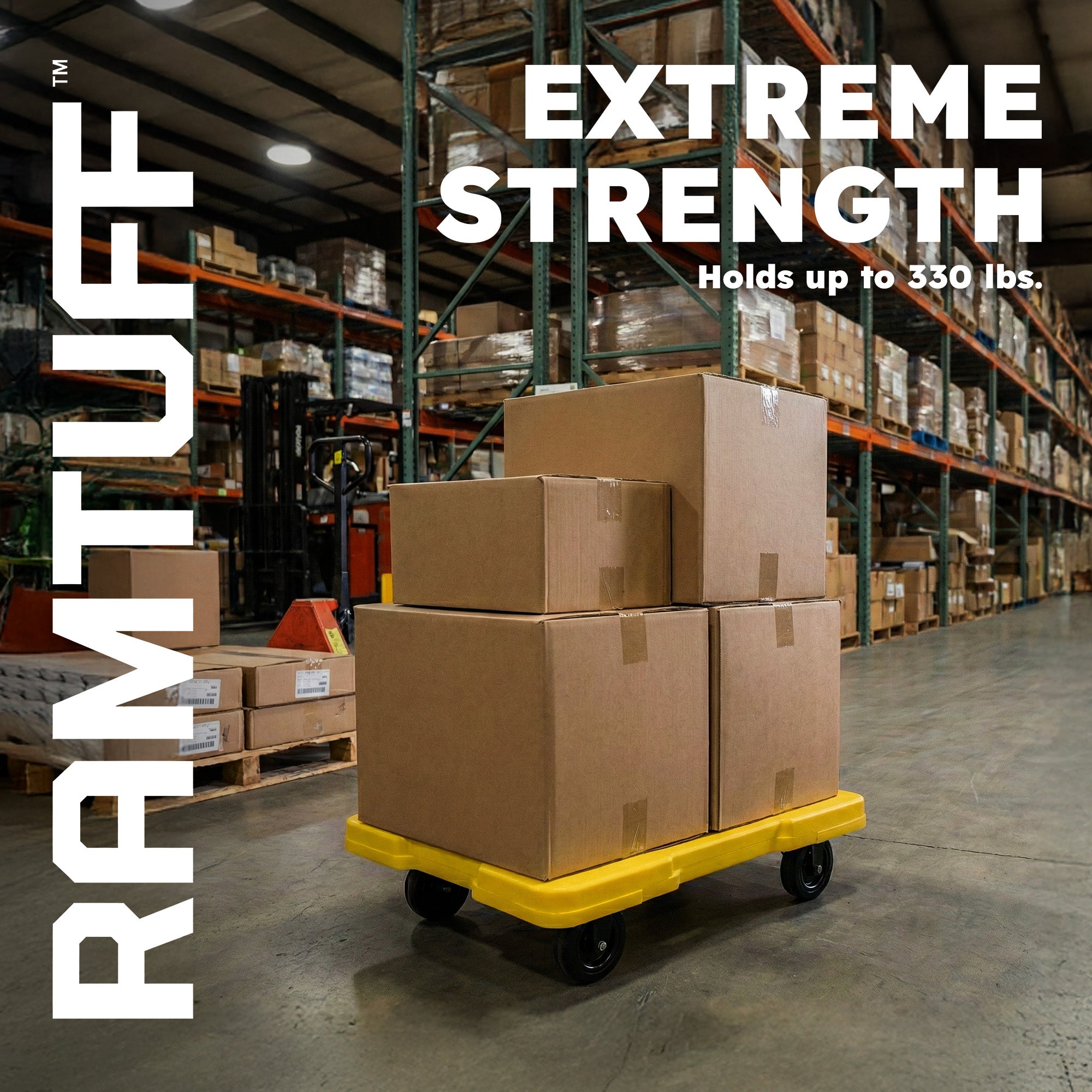 Ramtuff 4 Pack Stackable Storage Container and 4 Pack Connectable Moving Dolly - VMInnovations