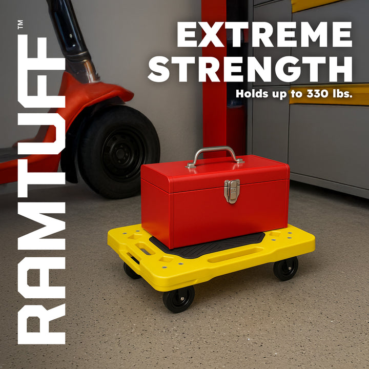 Ramtuff Connectable Moving Dolly, Sturdy Plastic Cart w/ Wheels, Yellow, 4 Pack