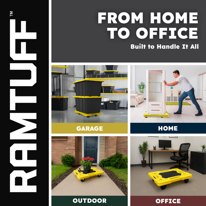 Ramtuff Connectable Moving Dolly, Sturdy Plastic Cart w/ Wheels, Yellow, 4 Pack