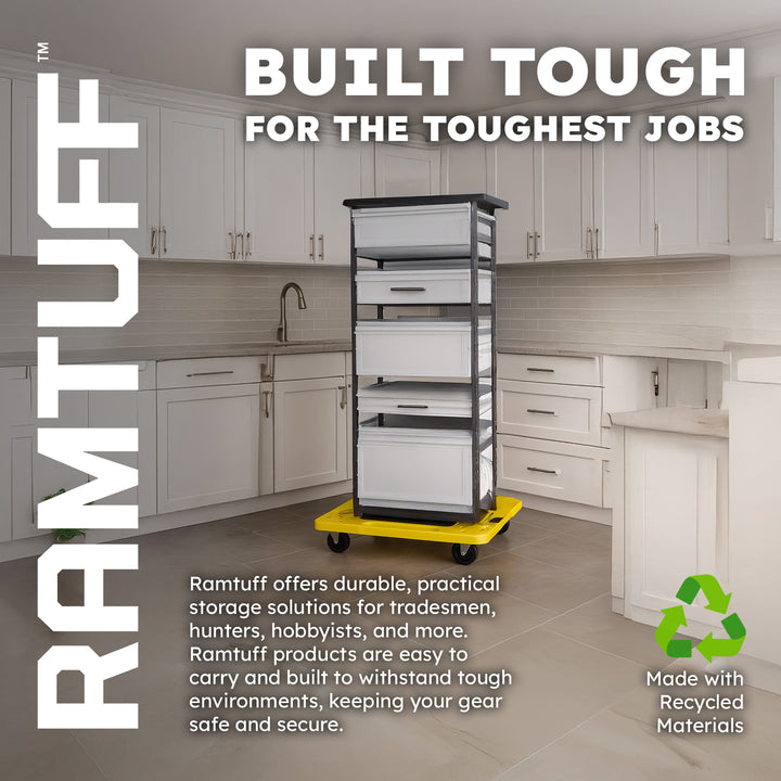 Ramtuff Connectable Moving Dolly, Sturdy Plastic Cart w/ Wheels, Yellow, 4 Pack