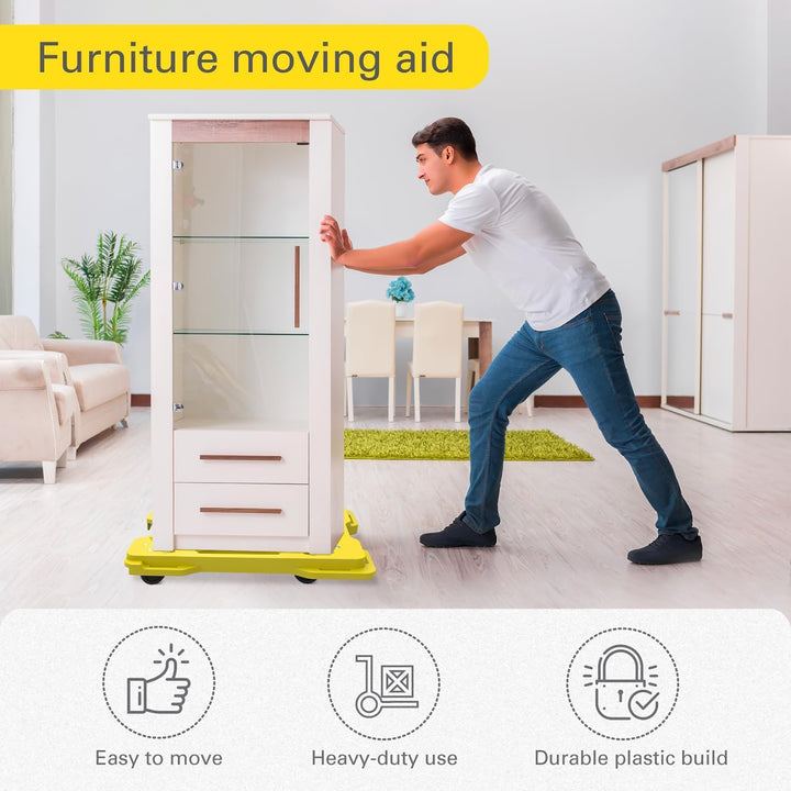 Ramtuff Connectable Moving Dolly, Sturdy Plastic Cart w/ Wheels, Yellow, 4 Pack