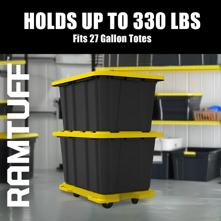 Ramtuff Connectable Moving Dolly, Sturdy Plastic Cart w/ Wheels, Yellow, 4 Pack