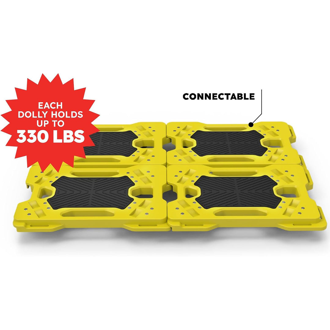 Ramtuff Connectable Moving Dolly, Sturdy Plastic Cart w/ Wheels, Yellow, 4 Pack