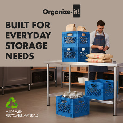 ORGANIZE-IT! Storage Milk Crate, Heavy-Duty Versatile Organizers, Blue, (Used)