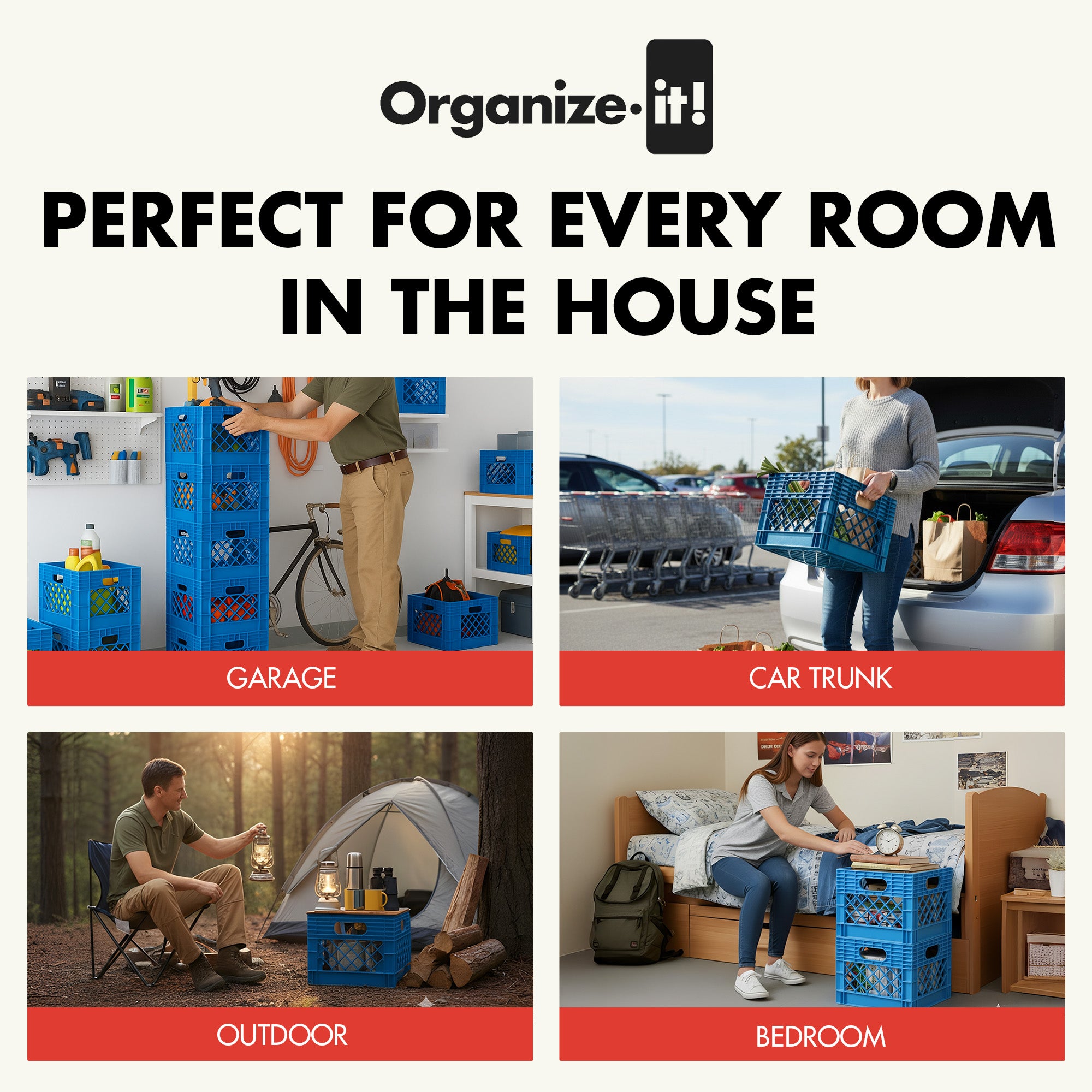 ORGANIZE-IT! Storage Milk Crate, Heavy-Duty Versatile Organizers, Blue, (Used)