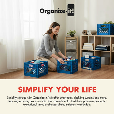 ORGANIZE-IT! Storage Milk Crate, Heavy-Duty Versatile Organizers, Blue, (Used)