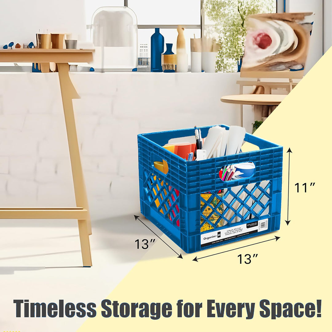 ORGANIZE-IT! Storage Milk Crate, Heavy-Duty Versatile Organizers, Blue, 4 Pack