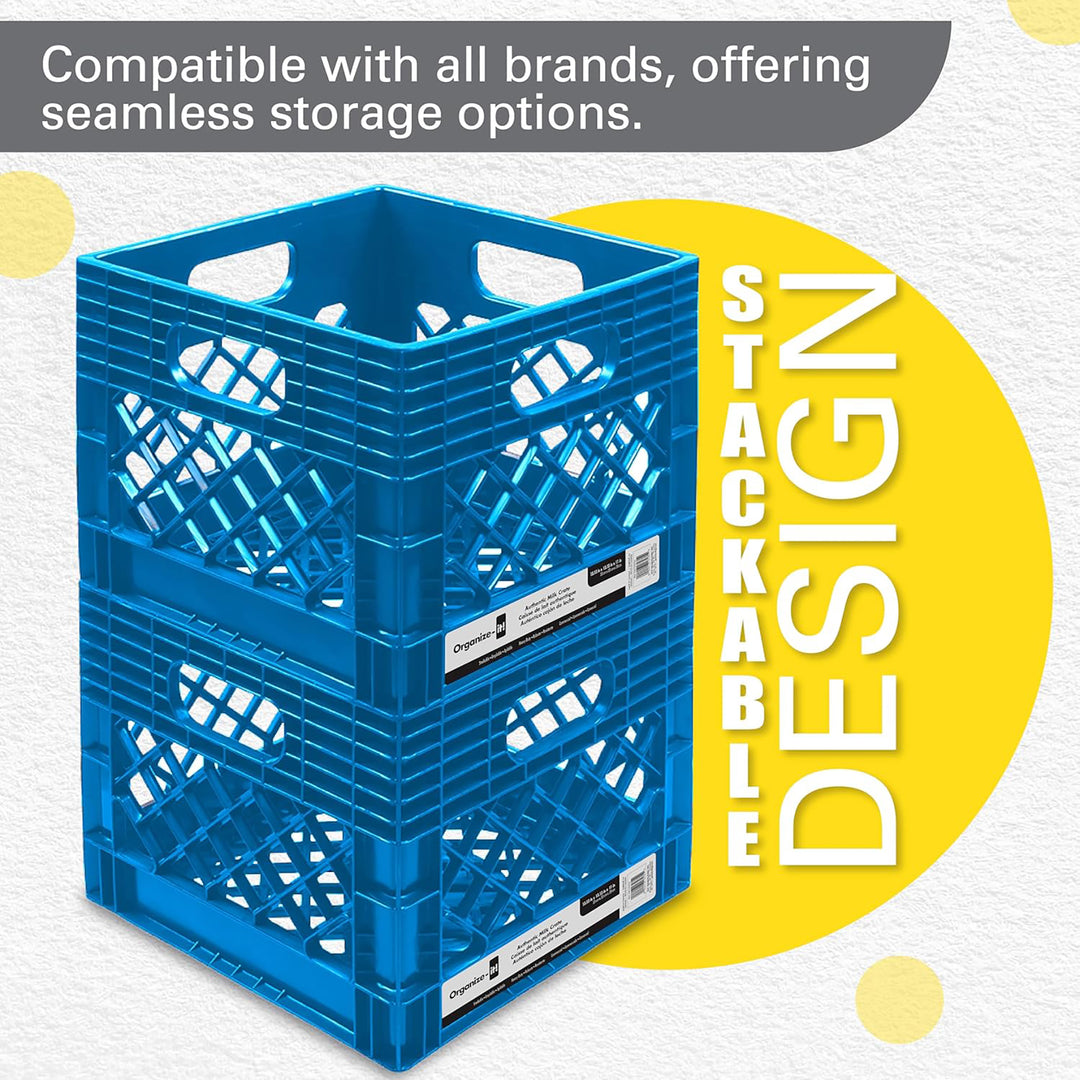ORGANIZE-IT! Storage Milk Crate, Heavy-Duty Versatile Organizers, Blue, 4 Pack