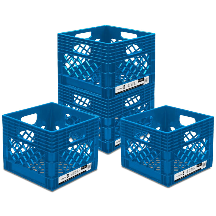 ORGANIZE-IT! Storage Milk Crate, Heavy-Duty Versatile Organizers, Blue, 4 Pack