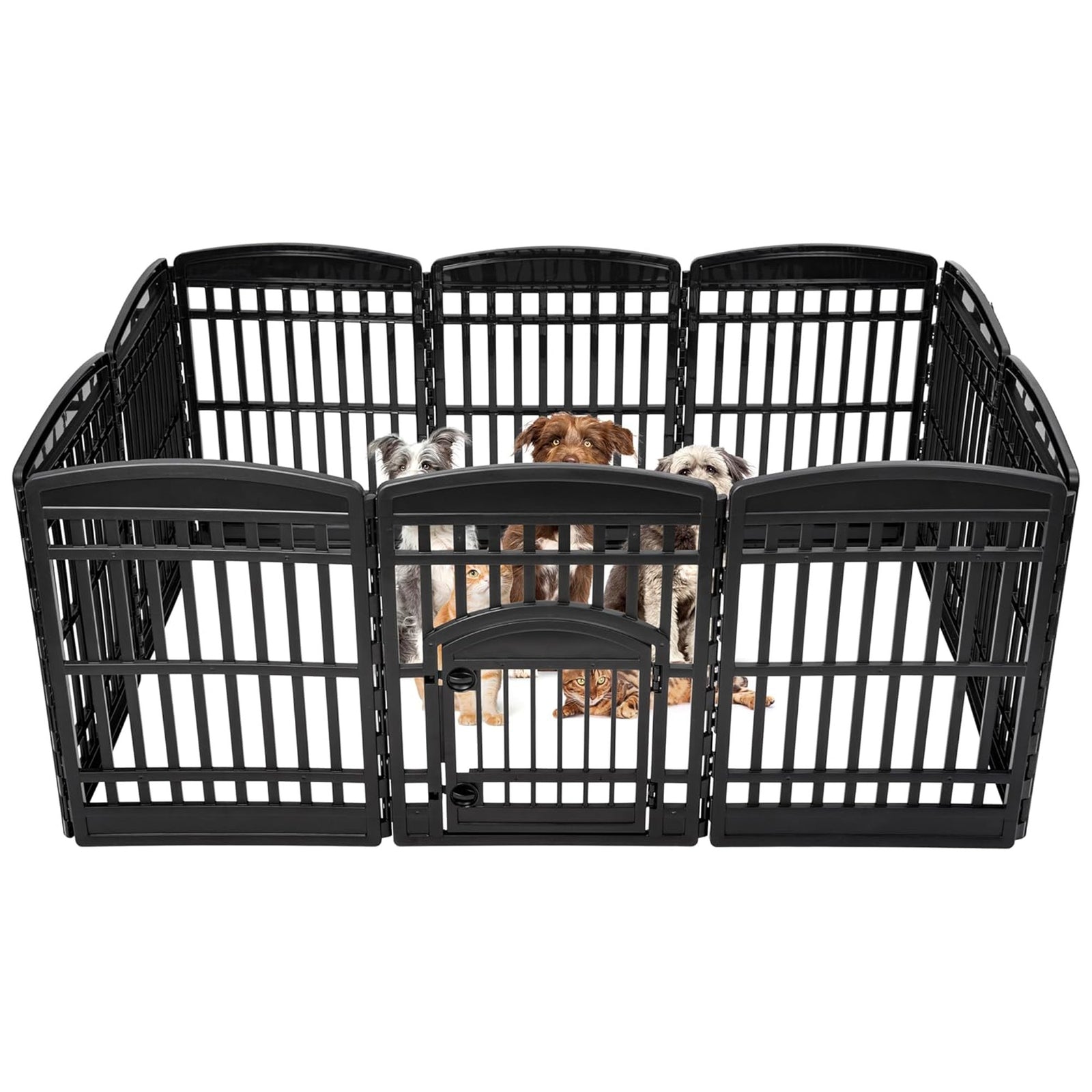IRIS Pet Playpen, 34.5" Plastic Medium or Large Dog Animal Cage with Door, Black - VMInnovations