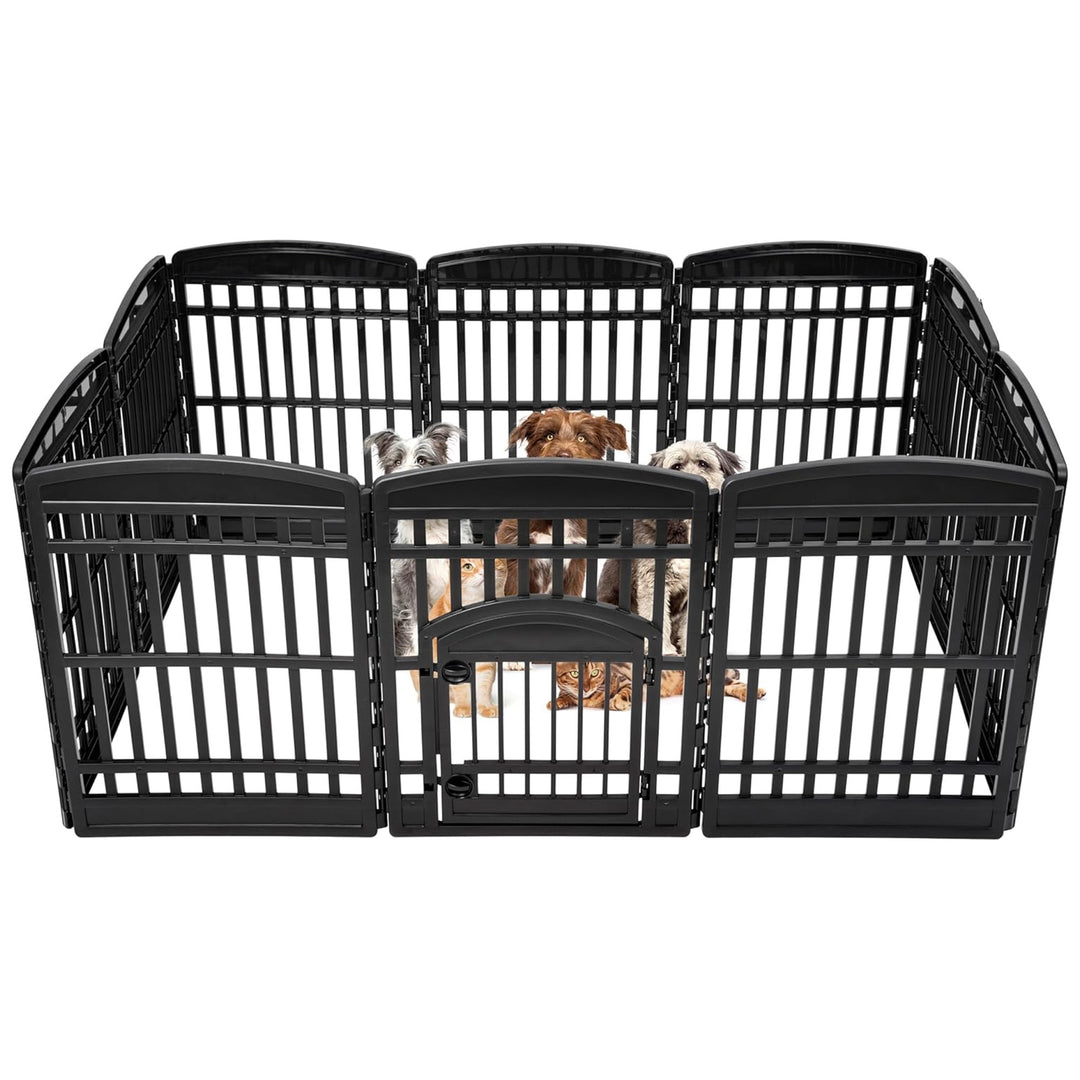 IRIS Pet Playpen, 34.5" Plastic Medium or Large Dog Animal Cage, Blk (Open Box)