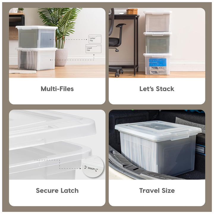 IRIS USA Plastic File Box w/ Lids, Letter/Legal Storage Organizer, 35 Qt, 4-Pack