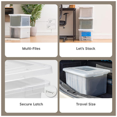IRIS USA Plastic File Box w/ Lids, Letter/Legal Storage, 35Qt, 4pk (Used)