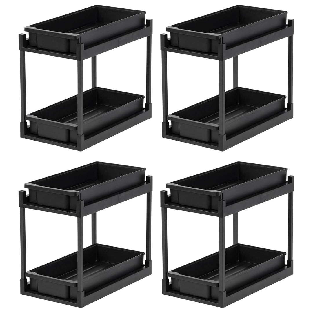 IRIS USA 2-Tier Under Sink Organizer, Pull-Out Storage Shelf for Home, 4-Pack