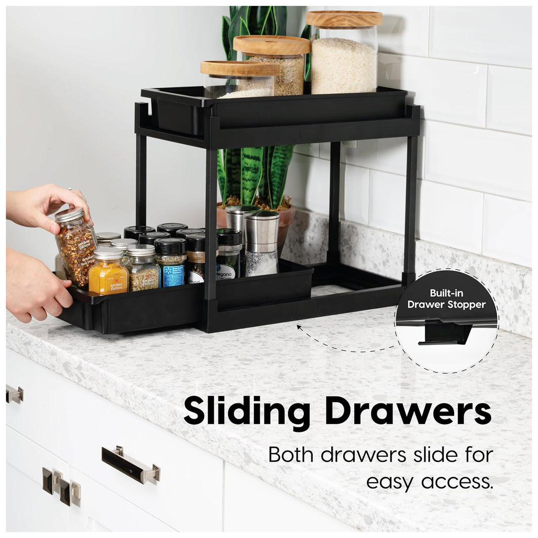 IRIS USA 2-Tier Under Sink Organizer, Pull-Out Storage Shelf for Home, 2-Pack