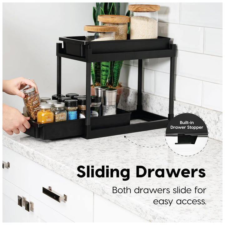 IRIS USA 2-Tier Under Sink Organizer, Pull-Out Storage Shelf for Home, 2-Pack