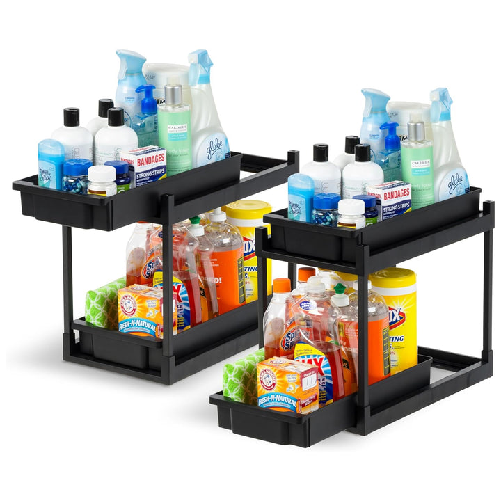IRIS USA 2-Tier Under Sink Organizer, Pull-Out Storage Shelf for Home, 2-Pack