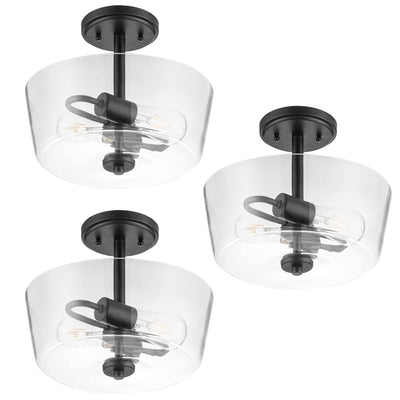 Prominence Home 3 Pack 2 Light Ceiling Fixture Clear Glass Lighting 13" Viktoria - VMInnovations