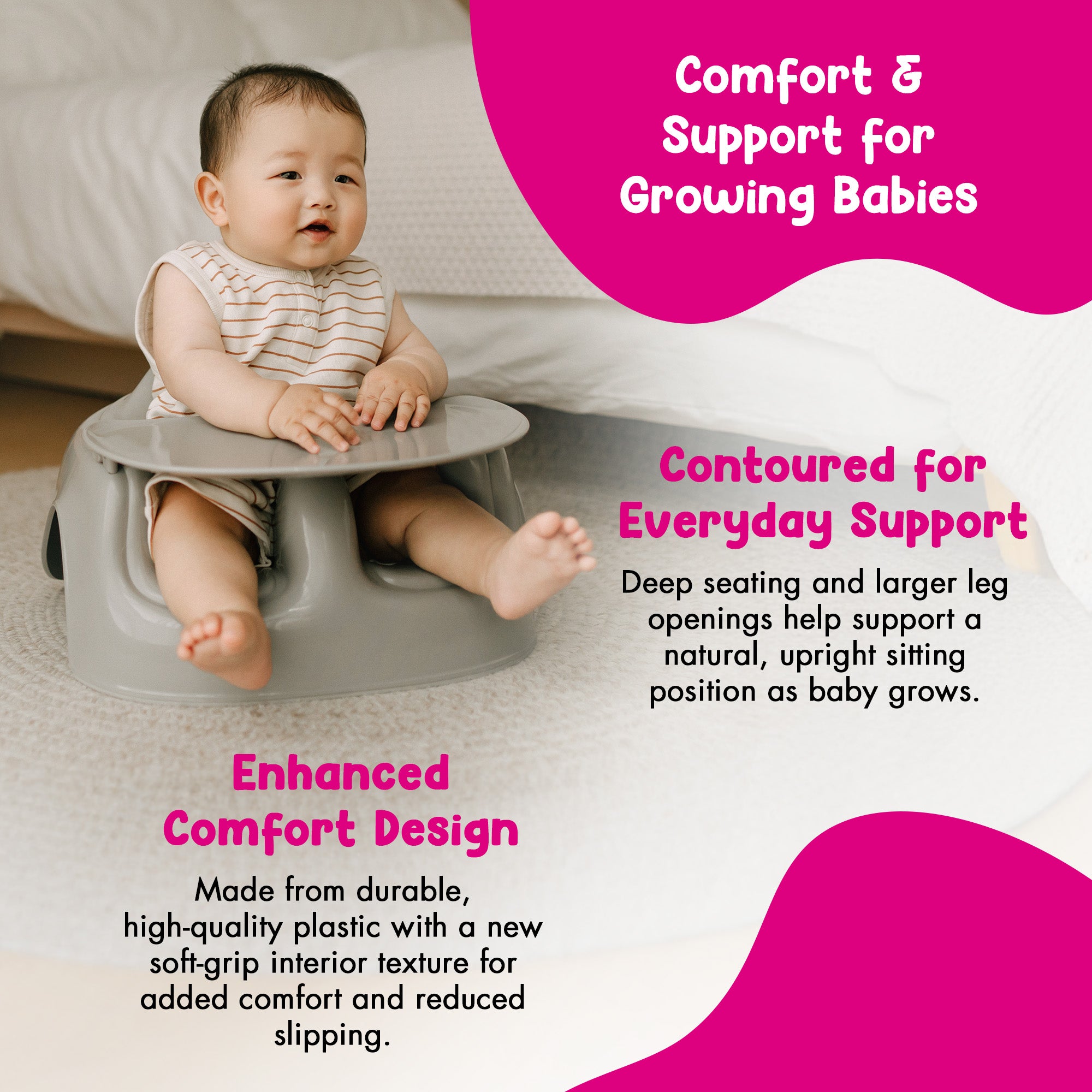 Bumbo Plastic Floor Seat Lite Baby Chair with Tray, 3-12 Months, Breige, 2 Pack