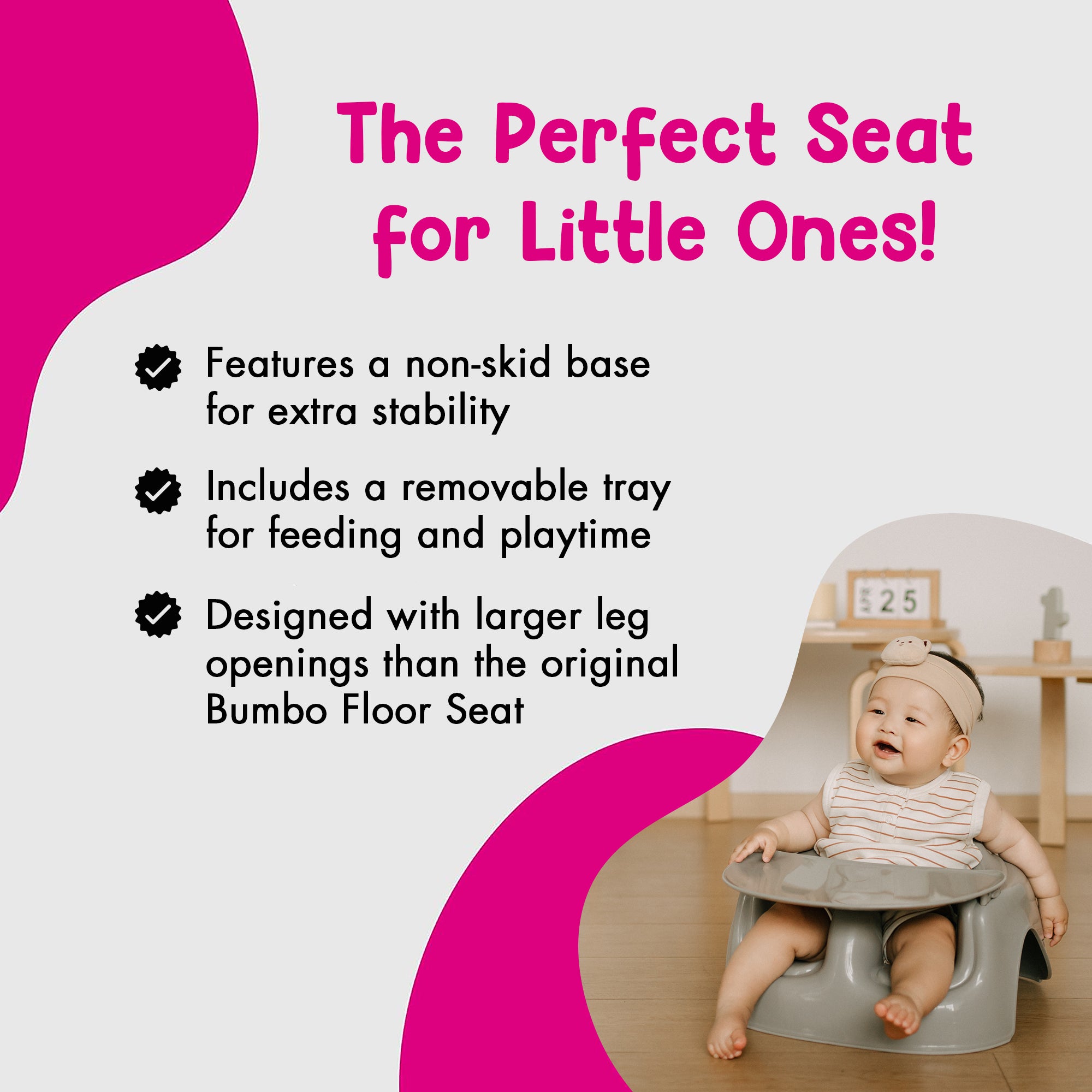 Bumbo Plastic Floor Seat Lite Baby Chair with Tray, 3-12 Months, Breige, 2 Pack
