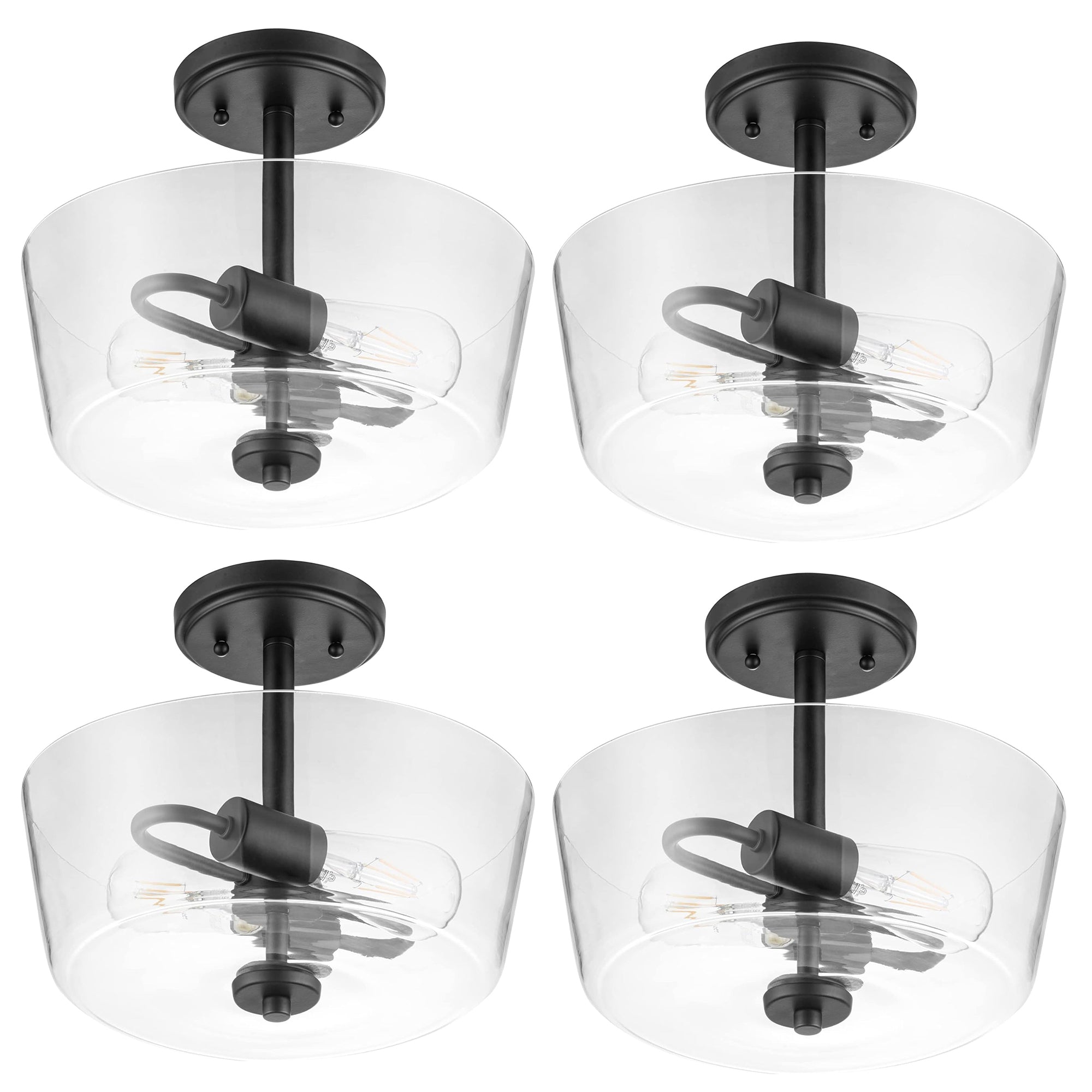 Prominence Home 4 Pack 2 Light Ceiling Fixture Clear Glass Lighting 13" Viktoria - VMInnovations