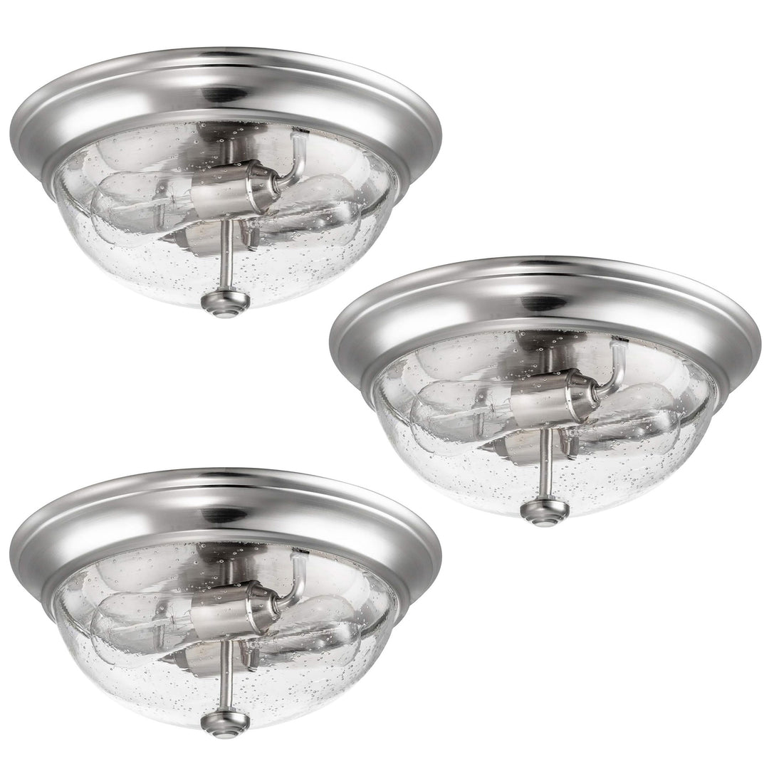 Prominence Home 3 Pack 13” Flush Mount Seeded Ceiling Light, Madalyn, Nickel