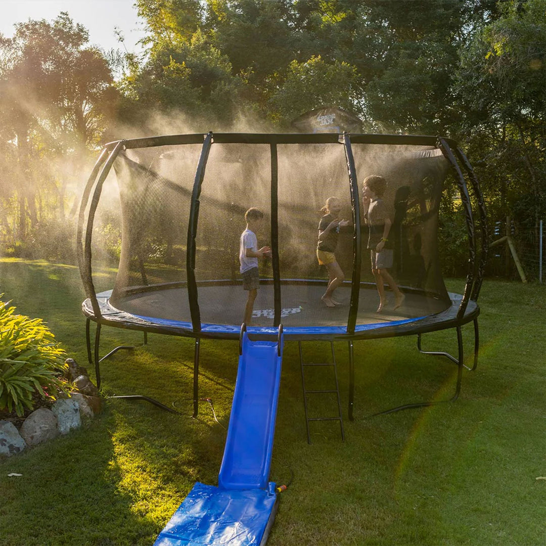 SpaceJump Lunar 10' Trampoline, Outdoor Ultimate Set with Slide, Hoop & Sprayer