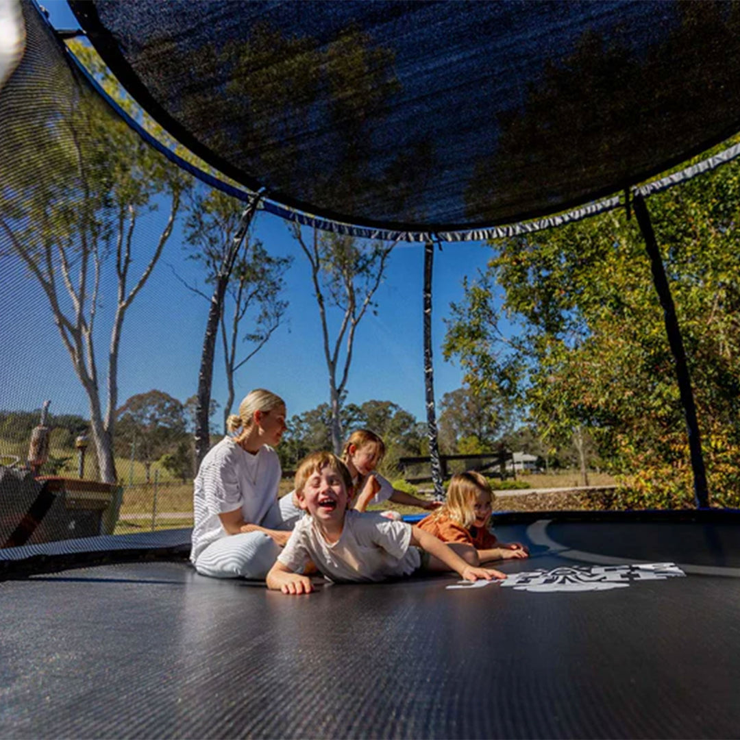SpaceJump Lunar 10' Trampoline, Outdoor Bouncer with Net and Eclipse Sun Shade