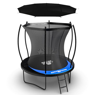 SpaceJump Lunar 8' Trampoline, Outdoor Bouncer with Net and Eclipse Sun Shade
