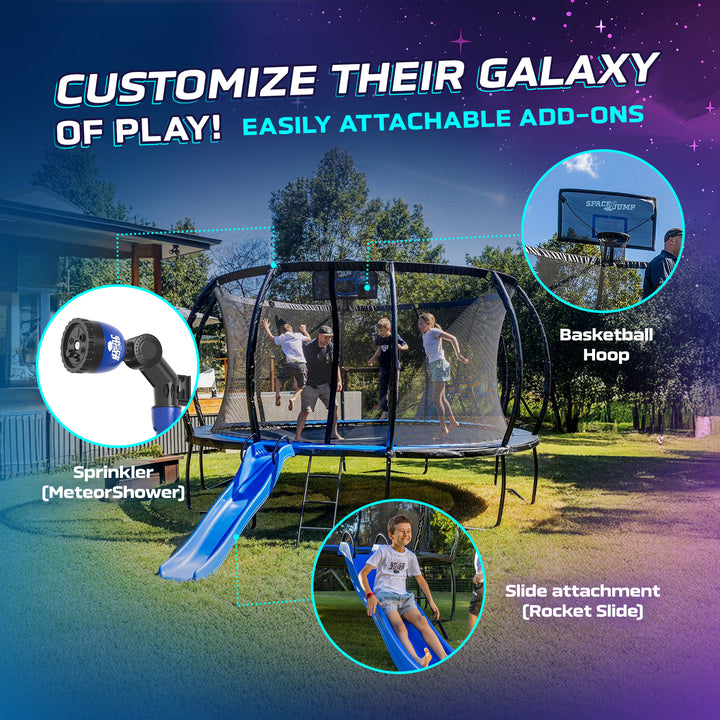 SpaceJump Lunar 12' Trampoline, Outdoor Bouncer with Net and Eclipse Sun Shade