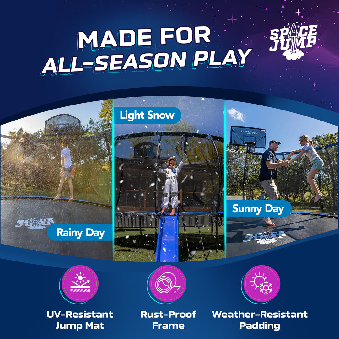 SpaceJump Lunar 16' Trampoline, Outdoor Bouncer with Net and Eclipse Sun Shade