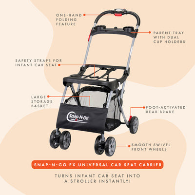 Baby Trend Snap N Go EX Infant Car Seat Frame & Travel System Cover, Black/Khaki