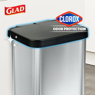 Glad Step Trash Can, Soft Close Lid Bin with Odor Protection, 13 Gal, Stainless - VMInnovations