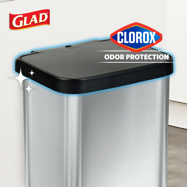 Glad Step Trash Can, Soft Close Lid Bin with Odor Protection, 13 Gal, Stainless