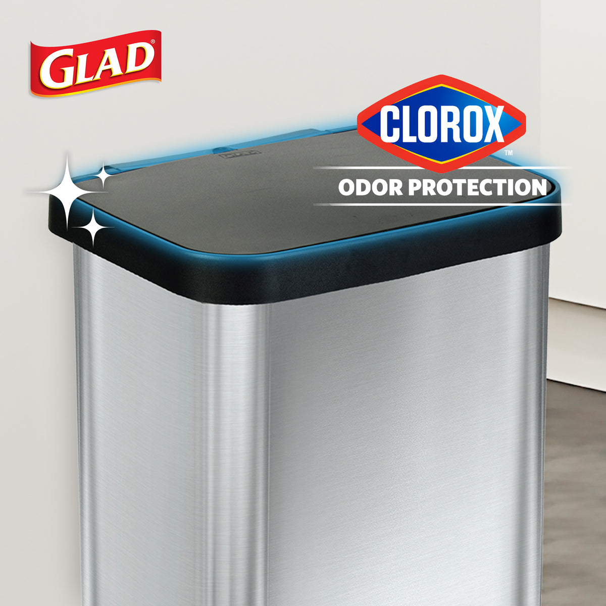 Glad Step Close Lid Bin w/Odor Protection, 13 Gal, Stainless (Open Box) - VMInnovations