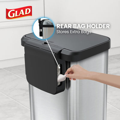 Glad Step Trash Can, Soft Close Lid Bin with Odor Protection, 13 Gal (Open Box)