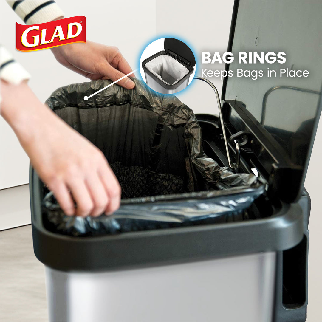 Glad Step Trash Can, Soft Close Lid Bin with Odor Protection, 13 Gal, Stainless