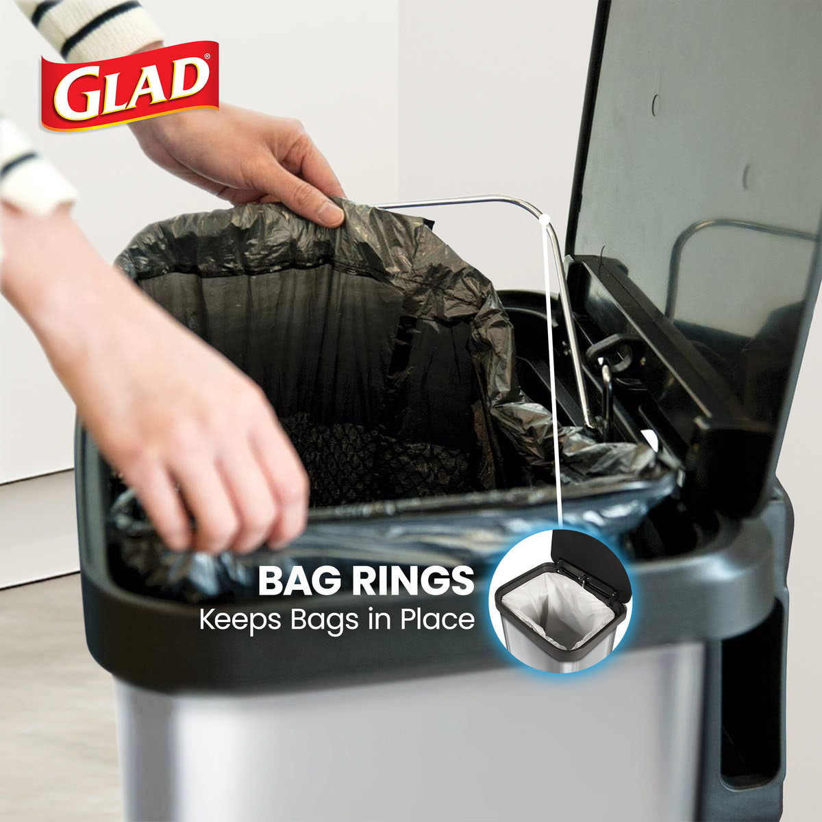 Glad Step Trash Can, Soft Close Lid Bin with Odor Protection, 13 Gal (Open Box)