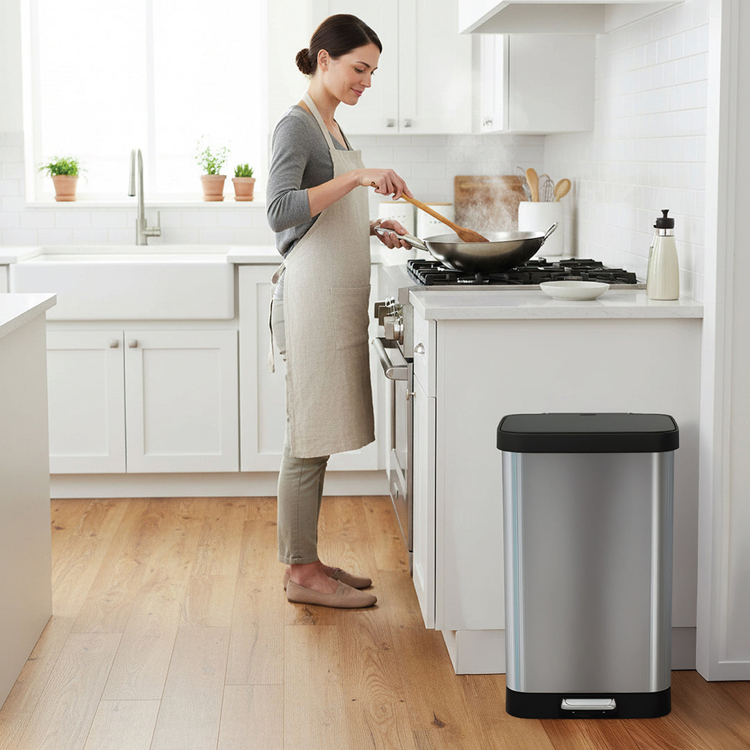 Glad Step Trash Can, Soft Close Lid Bin with Odor Protection, 13 Gal, Stainless
