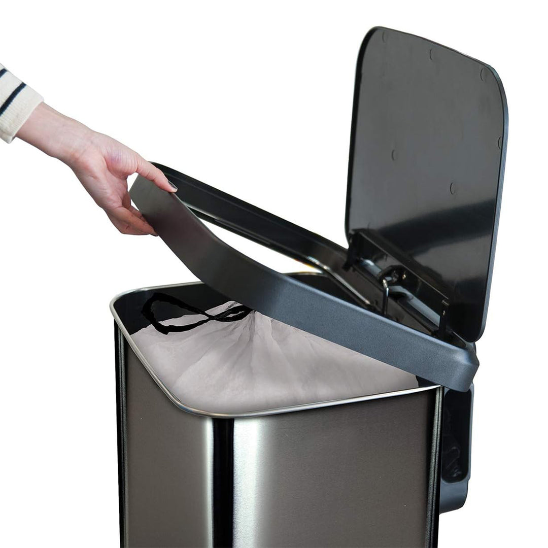 Glad Step Trash Can, Soft Close Lid Bin with Odor Protection, 13 Gallon, Pewter