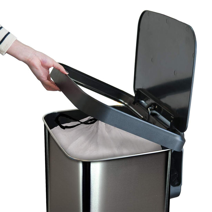 Glad Step Trash Can, Soft Close Lid Bin with Odor Protection, 13 Gallon, Pewter