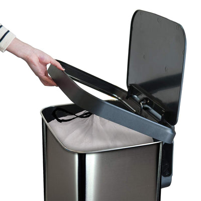 Glad Step Trash Can, Soft Close Lid with Odor Protection, 13 Gal, Pewter (Used)