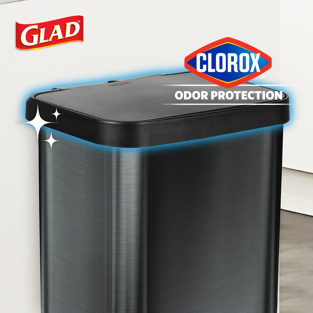Glad Step Trash Can, Soft Close Lid Bin with Odor Protection, 13 Gallon, Pewter
