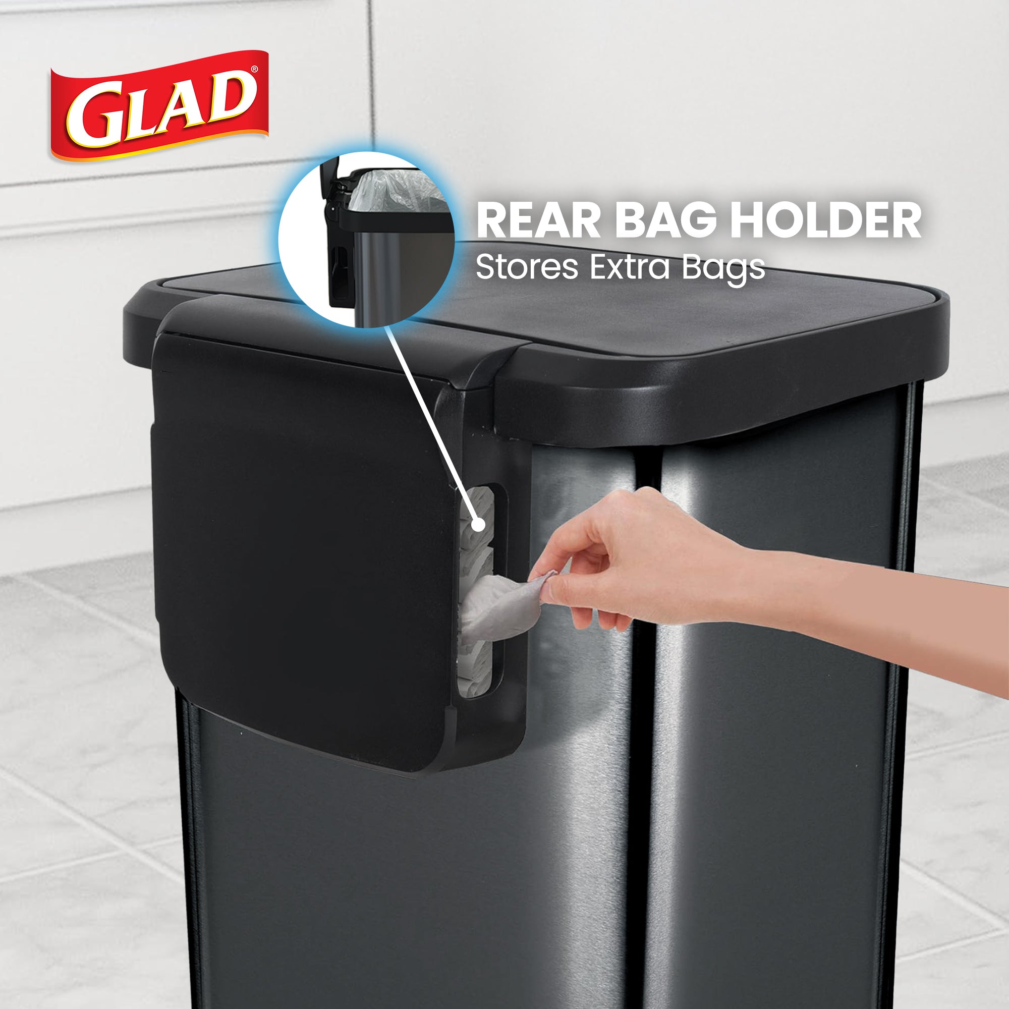 Glad Step Trash Can, Soft Close Lid with Odor Protection, 13 Gal, Pewter (Used)