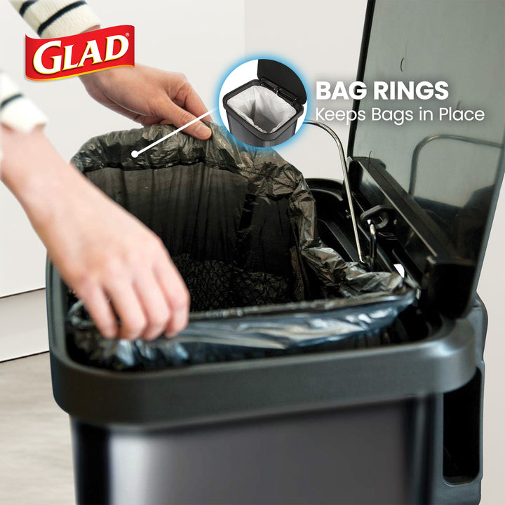 Glad Step Trash Can, Soft Close Lid Bin with Odor Protection, 13 Gallon, Pewter